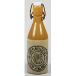Stoneware Ginger Beer Bottle Advertising, GREY & MENZIES NEW ZEALAND, original swing stopper, Bourne