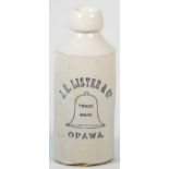 Stoneware Ginger Beer Bottle Advertising, J E LISTER OPAWA Bourne maker, in making fault to base