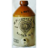 1 Gallon Stoneware Jar advertising, W PLOWMAN NAPIER NZ, heart shape tm, words to rear THIS JAR IS