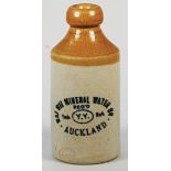 Stoneware Ginger Beer Bottle Advertising, WAI WAI MINERAL WATER CO AUCKLAND, Cork Stopper,