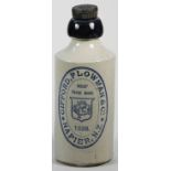 Stoneware Ginger Beer Bottle Advertising, GIFFORD PLOWMAN NAPIER NZ 1898, Blue print, Bourne