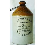 1 Gallon Stoneware Jar advertising, BARDEN & SON NEW ZEALAND, Lion tm, Pearson maker, kiln kiss to