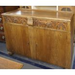 Original 1930's Art Deco oak side buffet with carved relief to drawers below upcycled by JD