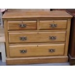 Late 19th early 20th c satinwood two over three chest of drawers with drop ring metal handles on