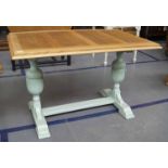 Art Deco period oak dining table with painted bulbous supports with stretcher upcycled by JD designs