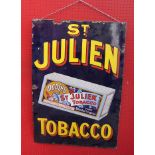 Original 20th c vintage metal and enamel advertising sign ' St Julien Tabacco' with illustration