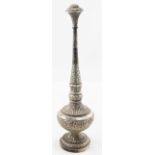 Early Eastern silver bulbous shaped incense burner with long baluster neck and tapered pierced top