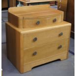 Original 1930's Art Deco oak three drawer stepped chest with original metal Rose shape handles