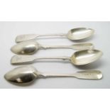 Set of four HM Silver early Victorian period teaspoons with monogram to handle makers mark RW,