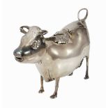 20th C Vintage H/M silver cow creamer with foliage and insect relief to cover 4.5ins H x 6ins L