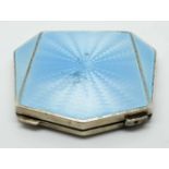 1930's Art Deco ladies HM Silver and blue enamel compact c. 1934 total weight (approx 86g)