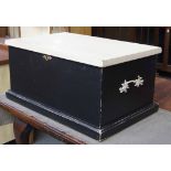 Early 20th C painted wood storage trunk/side table black livery ream top upcycled by JD Designs