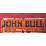 Original 20th c vintage metal and enamel advertising sign 'John Bull the Long Service Tyre' 36ins