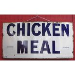 Original 20th c vintage metal and enamel advertising sign 'Chicken Meal' marked Spratt's Patent