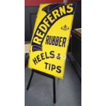 Original 20th c vintage metal and enamel advertising sign 'Redfern's Rubber Heels & Tips' 50ins H