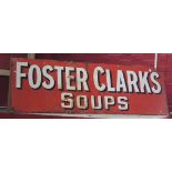 Original 20th c vintage metal and enamel advertising sign 'Foster Clarks Soups' 72ins W x 24ins H