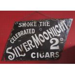 Original 20th c vintage metal and enamel advertising sign 'Smoke the Celebrated Silver Moonlight