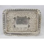 Late Victorian HM Silver card tray with scalloped edging and raised foliate relief Birmingham c.
