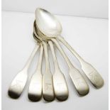 Set of six Victorian HM Silver desert spoons with engraved emblem to handle c. 1835 London (approx