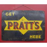 Original 20th c vintage metal and enamel advertising sign 'Get Pratt's Here' marked Franco Signs