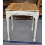 19th C oak sofa/serving table with silver drawer on painted supports upcycled by JD Designs 24 x 26"
