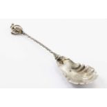 Early collectors 800 silver decorative spoon with shell bowl on twist stem with cherub and