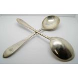 Pair of 1930's period HM Silver serving table spoons with monogram to handle London c. 1934 7.5ins L
