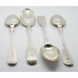 Set of four Victorian period HM Silver decorative tea spoons with engraved handles and makers mark H