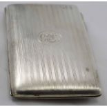 WWI period HM Silver double sided cigarette case with engine turn relief and monogram to cover