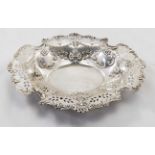 Edwardian period HM Silver decorative bonbon/fruit dish with filigree and raised foliage relief