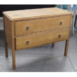 Original 1920's oak two drawer chest on square legs with metal drop ring handles upcycled by J D