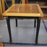 1930's Art Deco period oak draw leaf dining table with painted black legs stripped polished top
