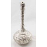 Early 20th c silver drinks vessel with embossed deity and warrior scenes with foliage scroll