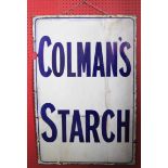 Original 20th c vintage metal and enamel advertising sign ' Coleman's Starch' 36ins H x 24ins W