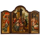 Circle of COECKE VAN AELST, PIETER (Aalst 1502 - 1550 Brussels) Triptych: Adoration of the Kings.