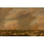 DIEST, WILLEM VAN (The Hague before 1610 - after 1663) Rough sea with ships. Oil on panel. Barely