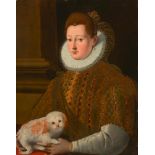 MACCHIETTI, GIROLAMO (1532 Florence 1592) Portrait of a noblewoman with a small dog. Oil on panel.