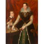 FLORENCE, CIRCA 1570 Portrait of a noblewoman with her son and a small dog. Oil on panel. With