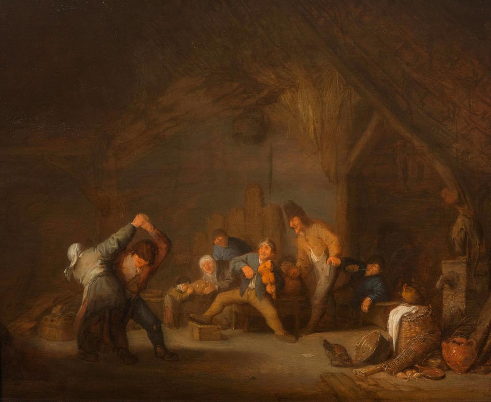 OSTADE, ADRIAEN VAN (1610 Haarlem 1685) Merry gathering at an inn. 1636. Oil on panel. Signed and