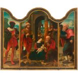 MASTER OF THE FEMALE HALF LENGTHS (The Netherlands, active 1525-1550) Triptych: Adoration of the