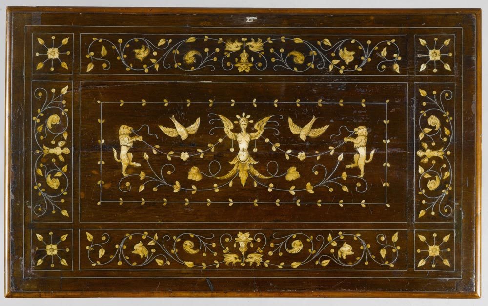 SMALL INLAID TABLE, Renaissance and later, Italy. Walnut, moulded and inlaid with lead and - Image 2 of 2