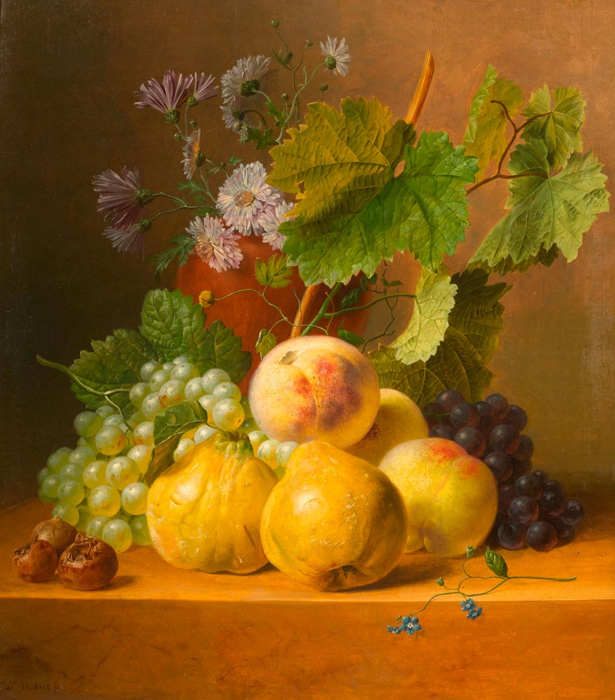 VERBEET, WILLEM (1801 's-Hertogenbosch 1887) Still life of fruits with quinces and peaches on a