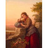 MEYER VON BREMEN, JOHANN GEORG (Bremen 1813 - 1886 Berlin) Flower girl. 1879. Oil on panel. Signed