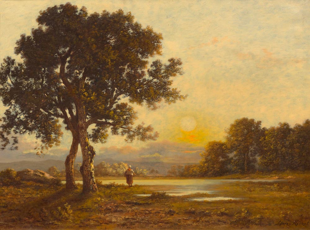 RICHET, LÉON (Solemes 1847 - 1907 Paris) Sunset over a landscape with trees. Oil on canvas. Signed