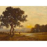 RICHET, LÉON (Solemes 1847 - 1907 Paris) Sunset over a landscape with trees. Oil on canvas. Signed