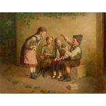 ADLER, EDMUND (Vienna 1876 - 1965 Mannersdorf) Four children with a frog in a glass. Oil on