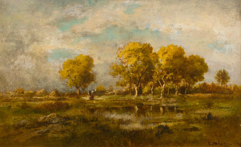 DÌAZ DE LA PEÑA, NARCISSE (Bordeaux 1807 - 1876 Menton) Landscape with lake and trees. Circa 1858-