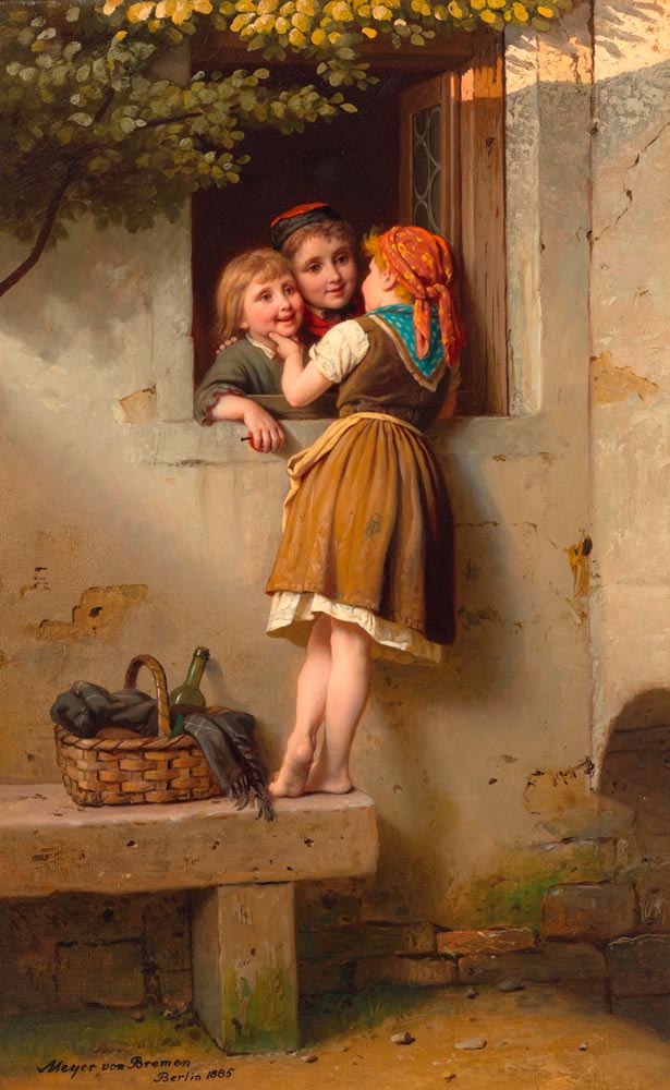 MEYER VON BREMEN, JOHANN GEORG (Bremen 1813 - 1886 Berlin) Chatterbox. 1885. Oil on canvas.