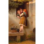 MEYER VON BREMEN, JOHANN GEORG (Bremen 1813 - 1886 Berlin) Chatterbox. 1885. Oil on canvas.