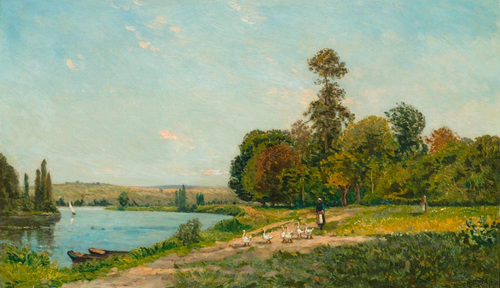 DELPY, HIPPOLYTE CAMILLE (Joigny 1842 - 1910 Paris) Au bord de l'Oise. Oil on panel. Signature lower